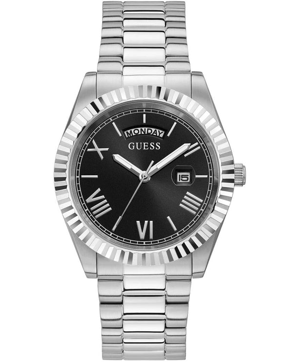 Shop Guess Connoisseur Black Dial Silver Steel Strap Watch for Men - GW0265G1 in USA