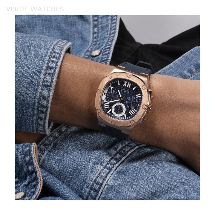 Guess Headline Multifunction Quartz Blue Dial Blue Silicone Strap Watch For Men - GW0571G2 Buy Now By Guess
