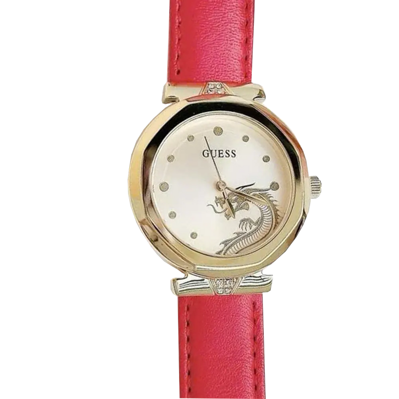 Guess Trend Dragon Gold Dial Red Leather Strap Watch For Women - GW0646L1 Buy Now By Guess