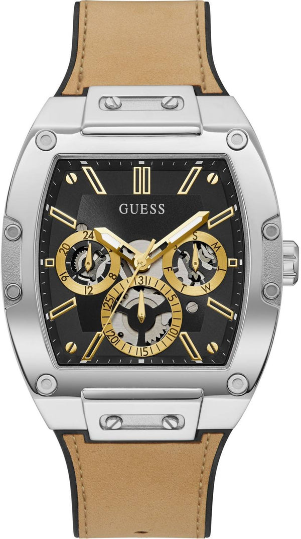 Shop Guess Phoenix Multifunction Black Dial Brown Leather Strap Watch for Men - GW0202G3 in USA