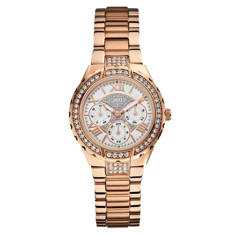 Guess Viva Diamonds White Dial Rose Gold Steel Strap Watch for Women - W0111L3 Buy Now By Guess