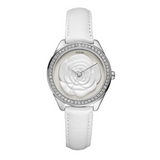 Guess Rosette Analog White Dial White Leather Strap Watch For Women - W75043L1 Buy Now By Guess
