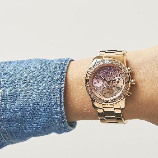 Guess Confetti Pink Dial Rose Gold Steel Strap Watch For Women - W0774L3 Buy Now By Guess