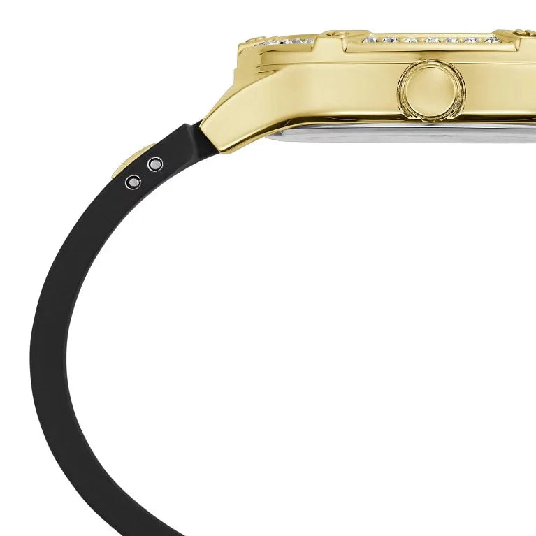 Guess Duchess Crystals Gold Dial Black Silicon Strap Watch For Women - GW0619L2 Buy Now By Guess