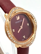 Shop Swarovski Crystal Flower Red Dial Red Leather Strap Watch for Women - 5552780 in USA