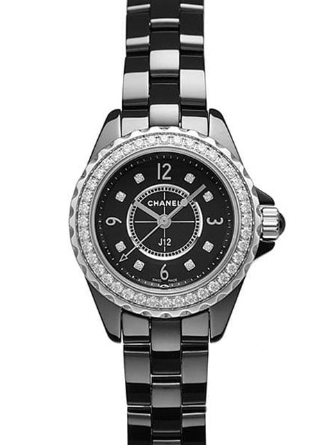 Chanel J12 Diamonds Ceramic Black Dial Black Steel Strap Watch for Women - J12 H2571