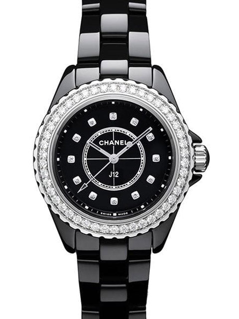 Chanel J12 Quartz Diamond Black Dial Black Steel Strap Watch for Women - J12 H6419