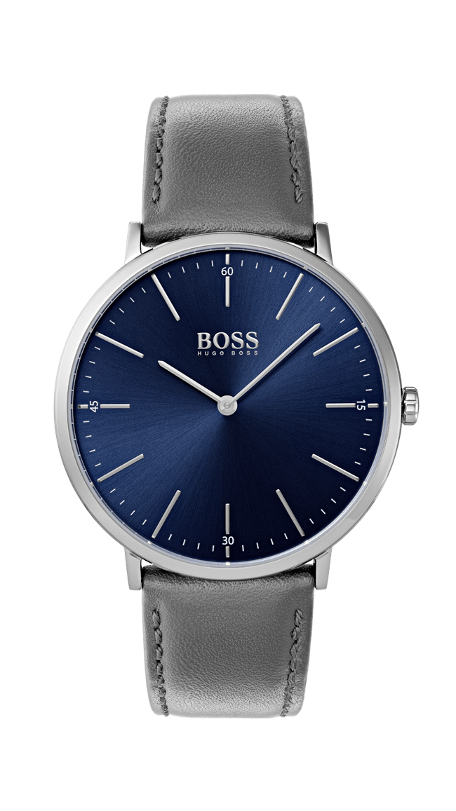 Hugo Boss Horizon Blue Dial Grey Leather Strap Watch for Men - 1513539