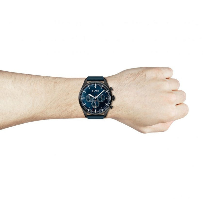 Hugo Boss Pioneer Quartz Blue Dial Blue Leather Strap Watch For Men - 1513711 Buy Now By Hugo Boss