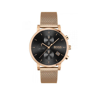 Hugo Boss Integrity Chronograph Black Dial Rose Gold Mesh Bracelet Watch for Men - 1513808