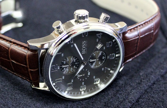 Hugo Boss Aeroliner Chronograph Quartz Grey Dial Brown Leather Strap Watch For Men - HB1512570 Buy Now By Hugo Boss