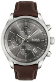 Hugo Boss Grand Prix Chronograph Grey Dial Brown Leather Strap Watch for Men -  1513476