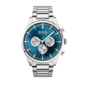 Hugo Boss Pioneer Chronograph Blue Dial Silver Steel Strap Watch for Men - 1513713
