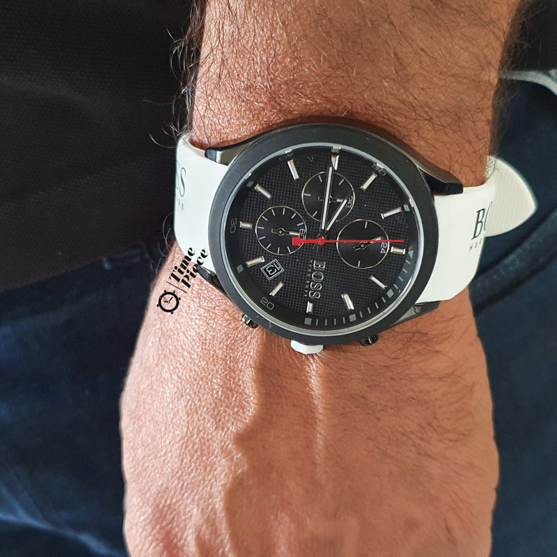 Shop Hugo Boss Velocity Black Dial White Rubber Strap Watch for Men - 1513718 in USA