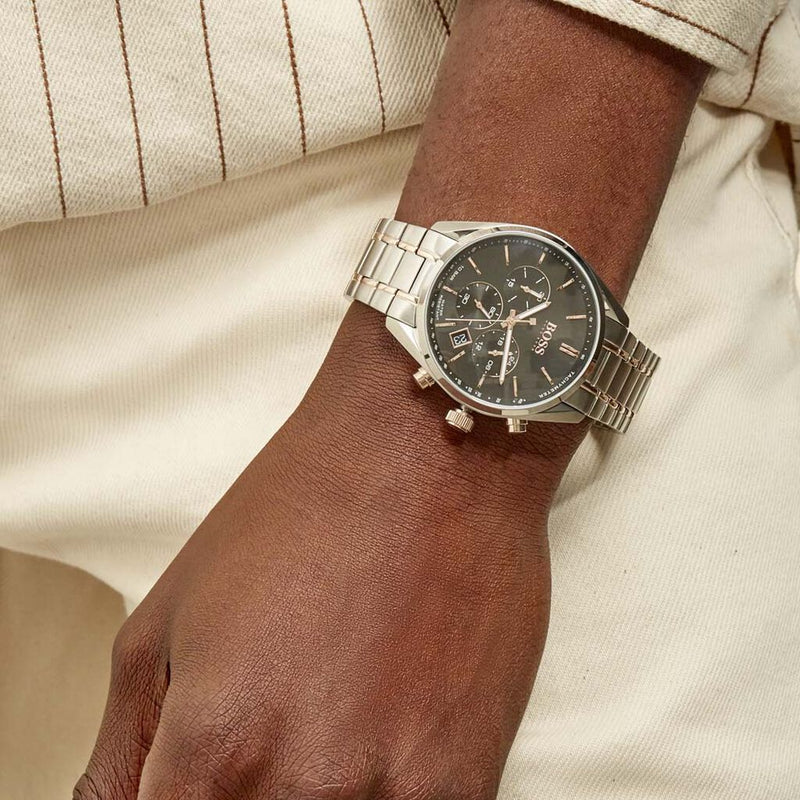 Hugo Boss Champion Chronograph Black Dial Two Tone Steel Strap Watch for Men - 1513819 Buy Now By Hugo Boss