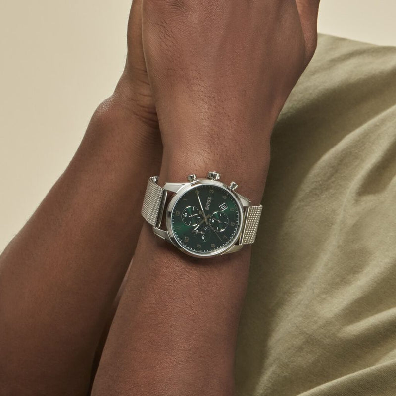 Hugo Boss Skymaster Green Dial Silver Mesh Bracelet Watch for Men - 1513938 Buy Now By Hugo Boss
