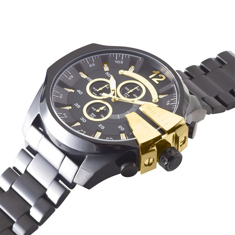 Diesel Mega Chief Chronograph Black Dial Black Steel Strap Watch For Men - DZ4338 Buy Now By Diesel