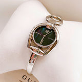 Gucci Horsebit Collection Mother of Pearl Black Dial Silver Steel Strap Watch For Women - YA139503