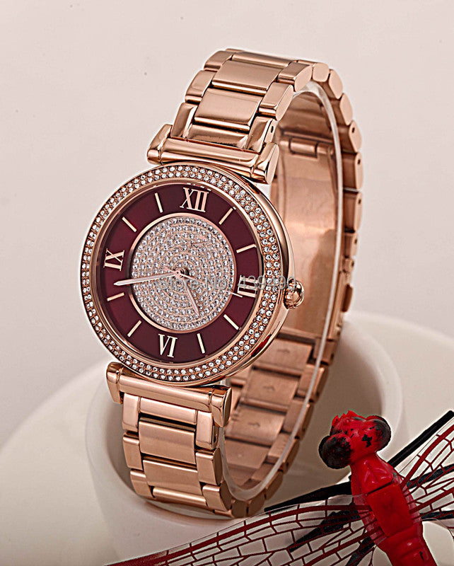 Michael Kors Caitlin Red Dial Rose Gold Stainless Steel Strap Watch for Women - MK3377 Buy Now By Michael Kors