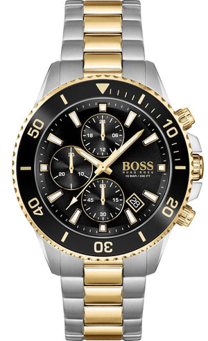 Hugo Boss Admiral Chronograph Black Dial Two Tone Steel Strap Watch for Men - 1513908