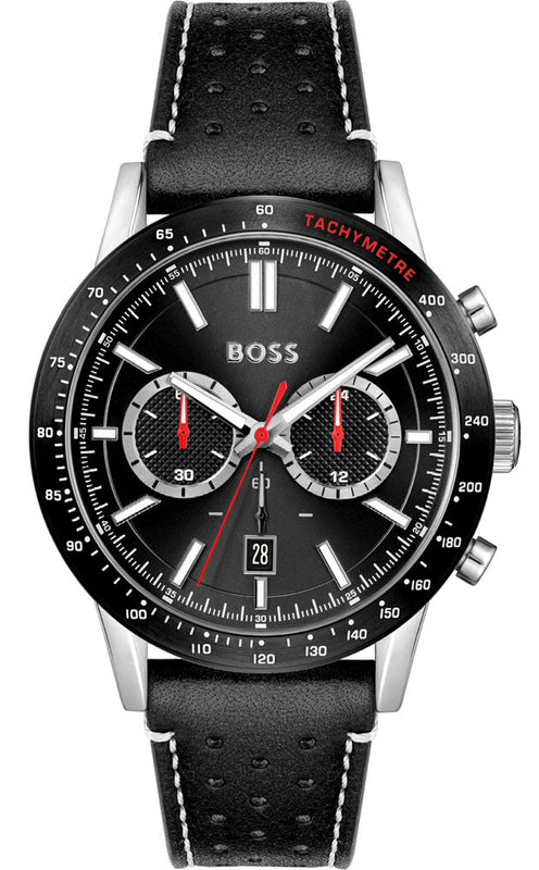 Hugo Boss Allure Chronograph Black Dial Black Leather Strap Watch for Men - 1513920