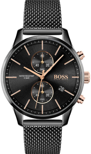 Hugo Boss Associate Chronograph Black Dial Black Mesh Bracelet Watch for Men - 1513811