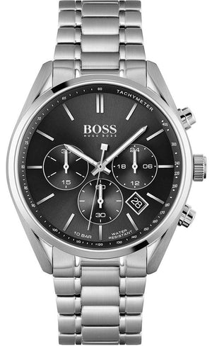 Hugo Boss Champion Chronograph Black Dial Silver Steel Strap Watch for Men - 1513871