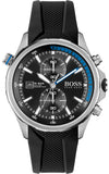Hugo Boss Globetrotter Chronograph Black Dial Black Silicone Strap Watch for Men - 1513820