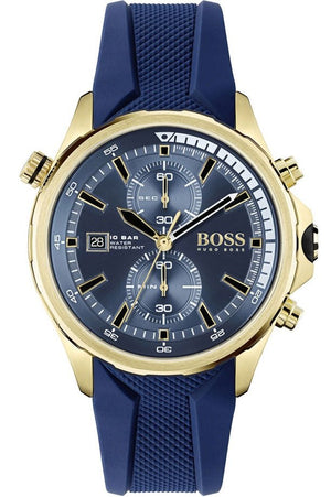 Hugo Boss Globetrotter Chronograph Blue Dial Blue Silicone Strap Watch for Men - 1513822