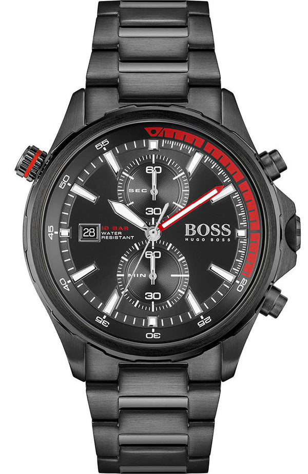 Shop Hugo Boss Globetrotter Black Dial Black Steel Strap Watch for Men - 1513825 in USA