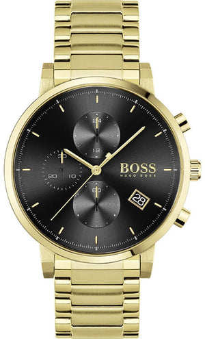 Hugo Boss Integrity Chronograph Black Dial Gold Steel Strap Watch for Men - 1513781