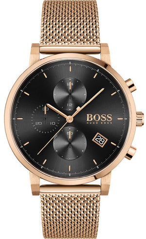 Hugo Boss Integrity Chronograph Black Dial Rose Gold Mesh Bracelet Watch for Men - 1513808