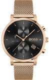 Hugo Boss Integrity Chronograph Black Dial Rose Gold Mesh Bracelet Watch for Men - 1513808