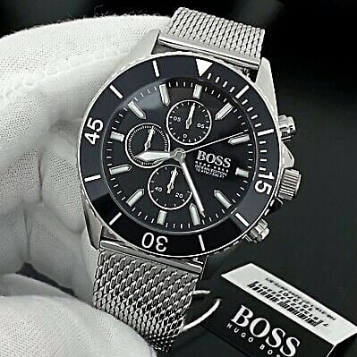 Shop Hugo Boss Ocean Edition Black Dial Silver Mesh Bracelet Watch for Men - 1513701 in USA
