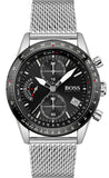 Hugo Boss Pilot Edition Chronograph Black Dial Silver Mesh Bracelet Watch for Men - 1513886
