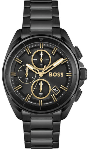 Hugo Boss Volane Chronograph Black Dial Black Steel Strap Watch for Men - 1513950