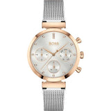 Hugo Boss Flawless Chronograph Silver Dial Silver Mesh Bracelet Watch for Women -1502551