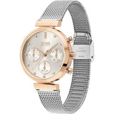 Hugo Boss Flawless Chronograph Silver Dial Silver Mesh Bracelet Watch for Women -1502551