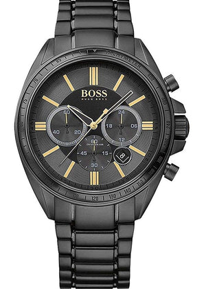 Hugo Boss Driver Chronograph Black Dial Black Steel Strap Watch for Men - 1513277
