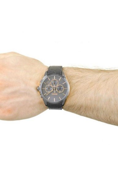 Hugo Boss Onyx Grey Dial Black Leather Strap Watch for Men - 1513366 Buy Now By Hugo Boss