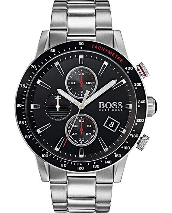 Shop Hugo Boss Rafale Chronograph Black Dial Silver Steel Strap Watch for Men - 1513509 in USA