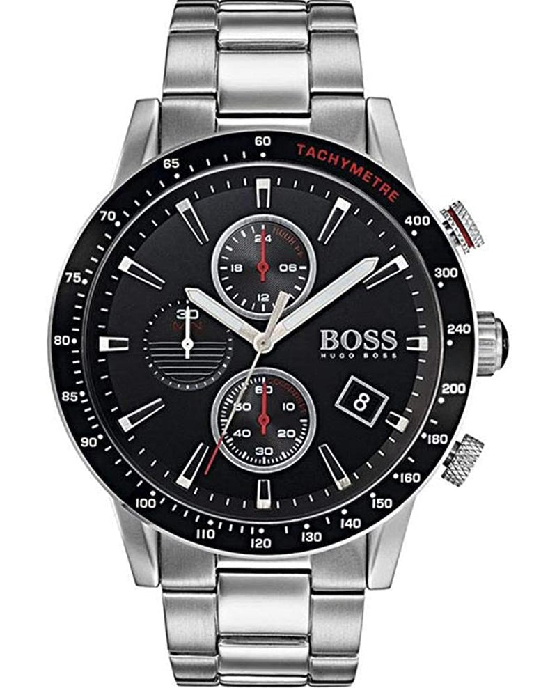 Shop Hugo Boss Rafale Chronograph Black Dial Silver Steel Strap Watch for Men - 1513509 in USA