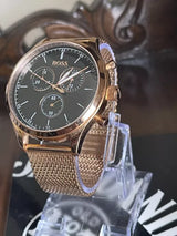 Hugo Boss Companion Chronograph Black Dial Rose Gold Steel Strap Watch For Men - 1513548 Buy Now By Hugo Boss