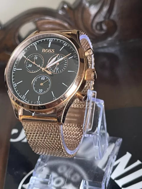 Hugo Boss Companion Chronograph Black Dial Rose Gold Steel Strap Watch For Men - 1513548 Buy Now By Hugo Boss
