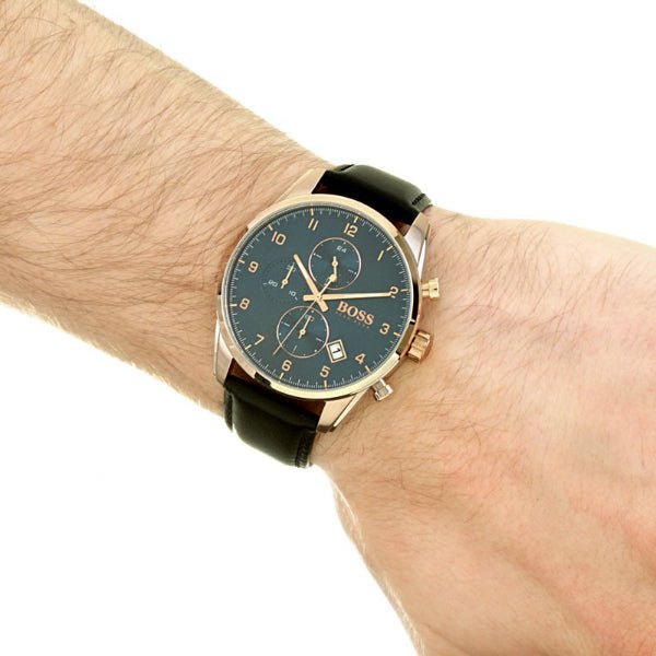 Hugo Boss Skymaster Chronograph Blue Dial Black Leather Strap Watch for Men - 1513783 Buy Now By Hugo Boss