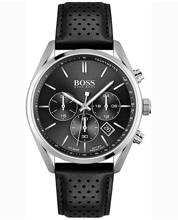 Shop Hugo Boss Champion Black Dial Black Leather Strap Watch for Men - 1513816 in USA