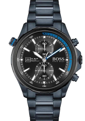 Hugo Boss Globetrotter Chronograph Black Dial Blue Steel Strap Watch for Men - 1513824