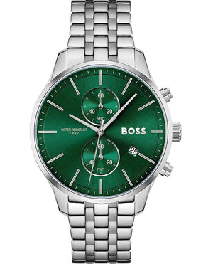 Hugo Boss Associate Chronograph Green Dial Silver Steel Strap Watch for Men - 1513975