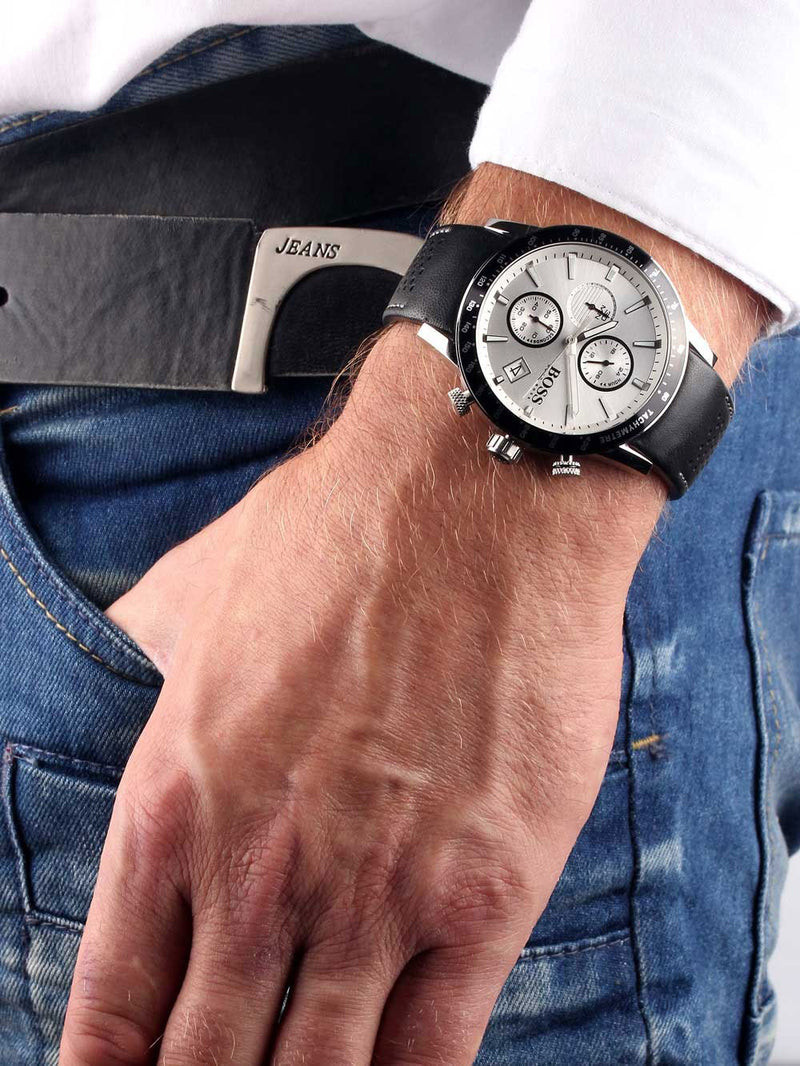 Hugo Boss Rafale Chronograph Quartz Silver Dial Black Leather Strap Watch For Men - 1513403 Buy Now By Hugo Boss