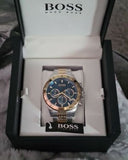 Hugo Boss Hero Chronograph Blue Dial Two Tone Steel Strap Watch for Men - 1513767